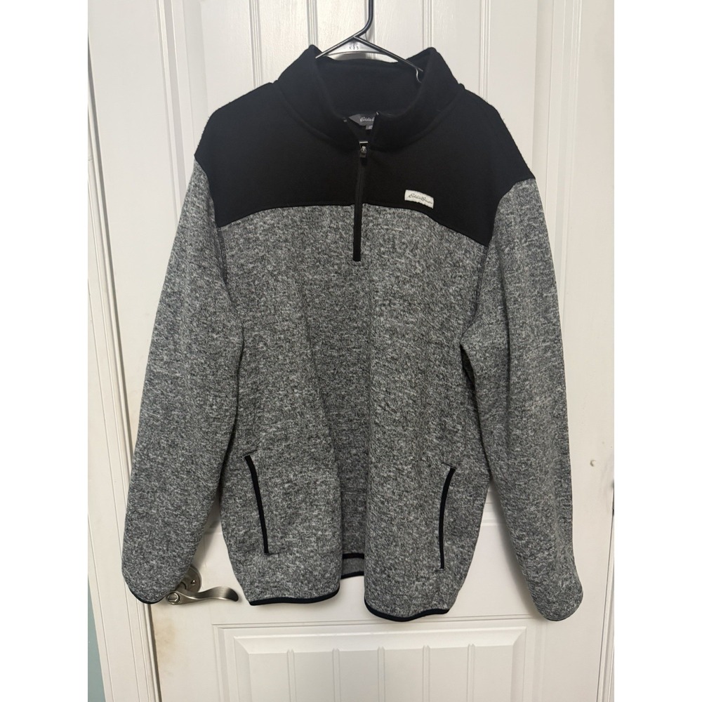 Eddie Bauer Mens XXL Gray Quarter Zip Fleece Pullover Knit Outdoor Casual Jacket